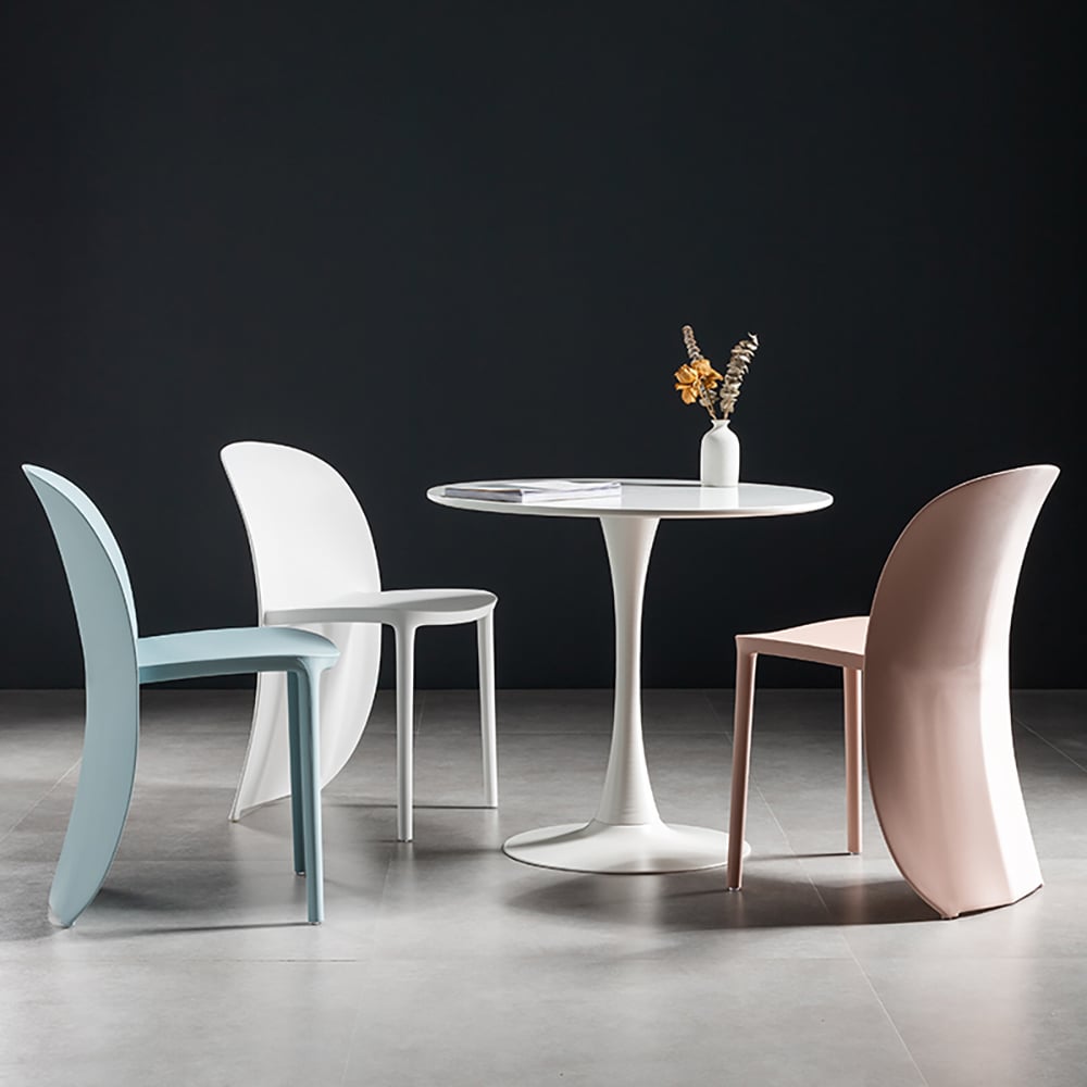 Modern Pink Dining Chair PP Plastic Unique Backrest Armless Chair window image
