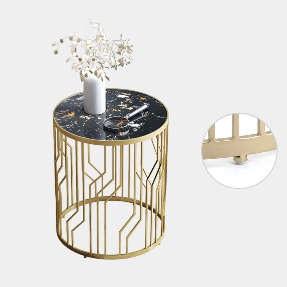 Black End Table with Marble Top Side Table Metal Frame window image