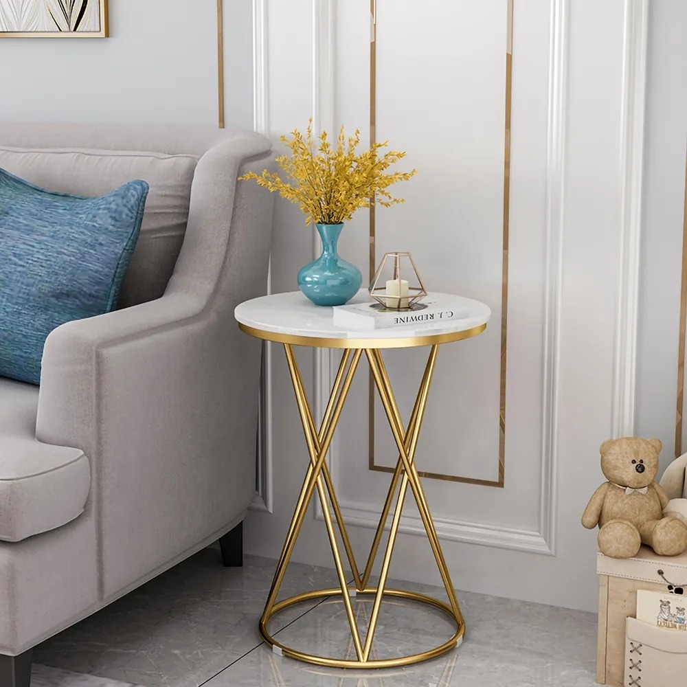 White Modern Round Side Table with Sintered Stone Top End Table window image