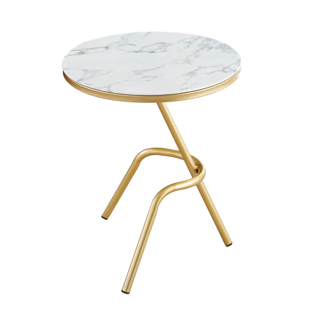 White Round End Table with Marble Top Side Table window image