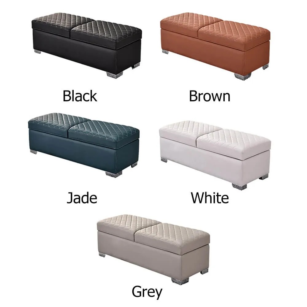 Banco tapizado de cuero con 2 abatibles, armario de almacenamiento para dormitorio, entrada, color blanco, grande Imagen de ventana