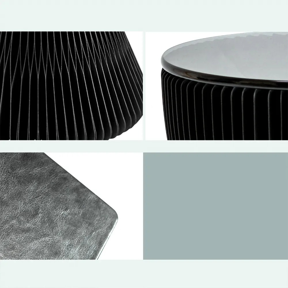 Black Modern End Table with Tempered Glass Foldable Side Table Decor window image