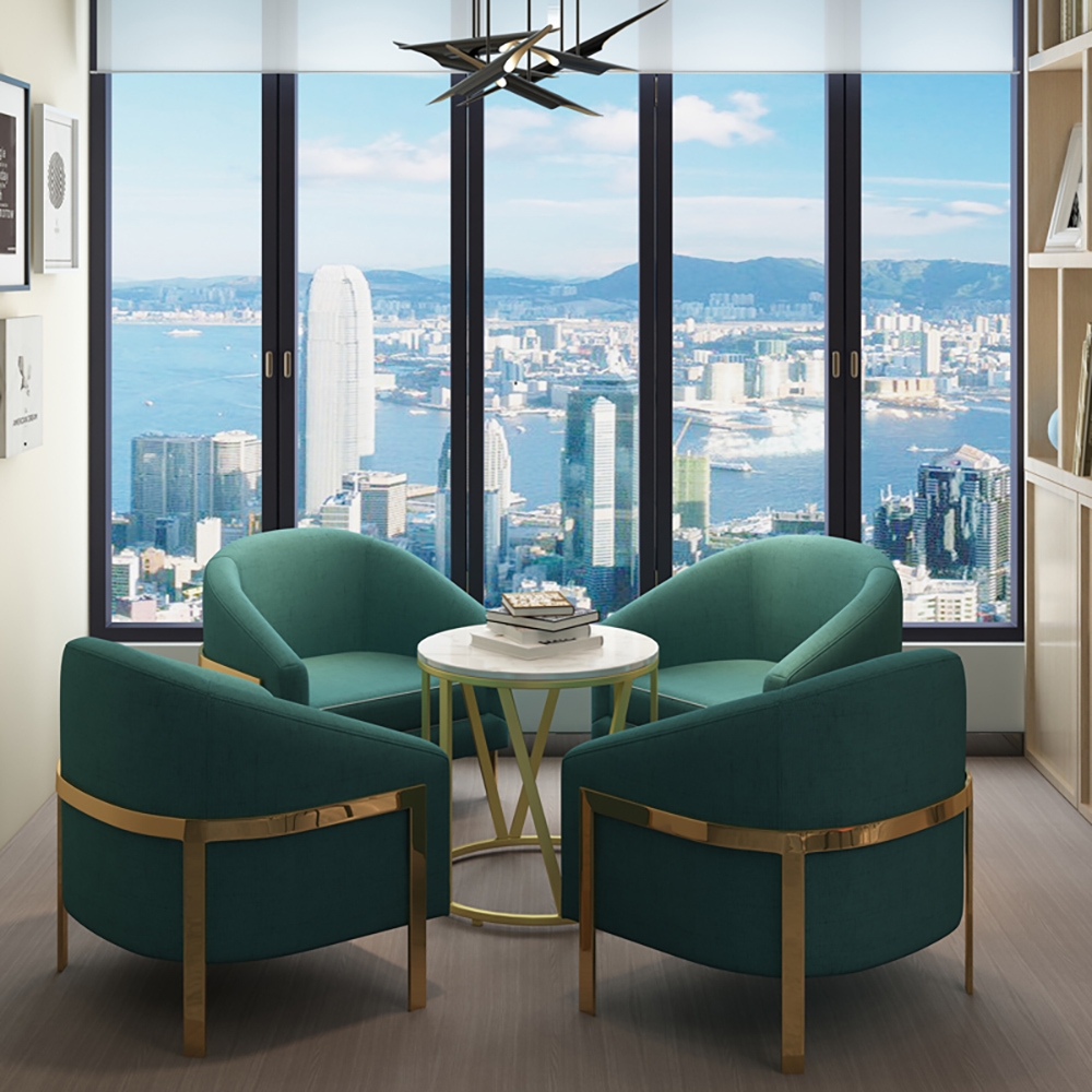 Deep Green Modern Accent Chair Cotton & Linen Upholstered Metal in Gold window image