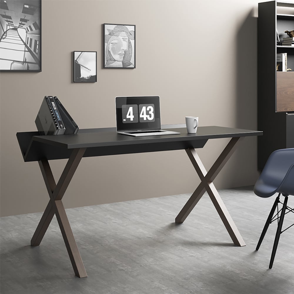 Modern Office Desk with Storage Computer Desk in Black window image