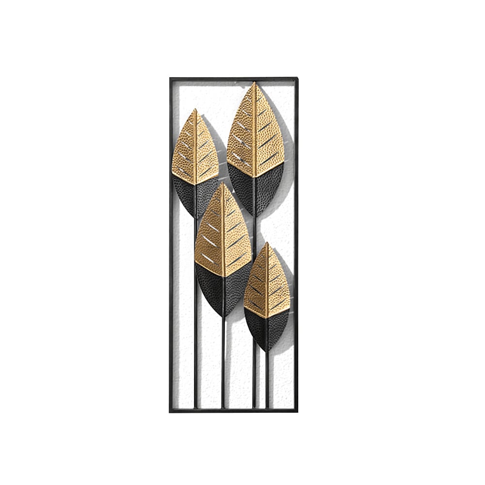 Modern Luxury 3D Gold & Black Leaves Wall Decor Home Art With Framed window image