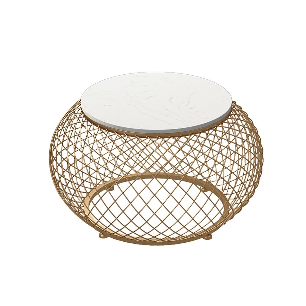 Modern White Round Coffee Table with Marble Top & Metal Base window image