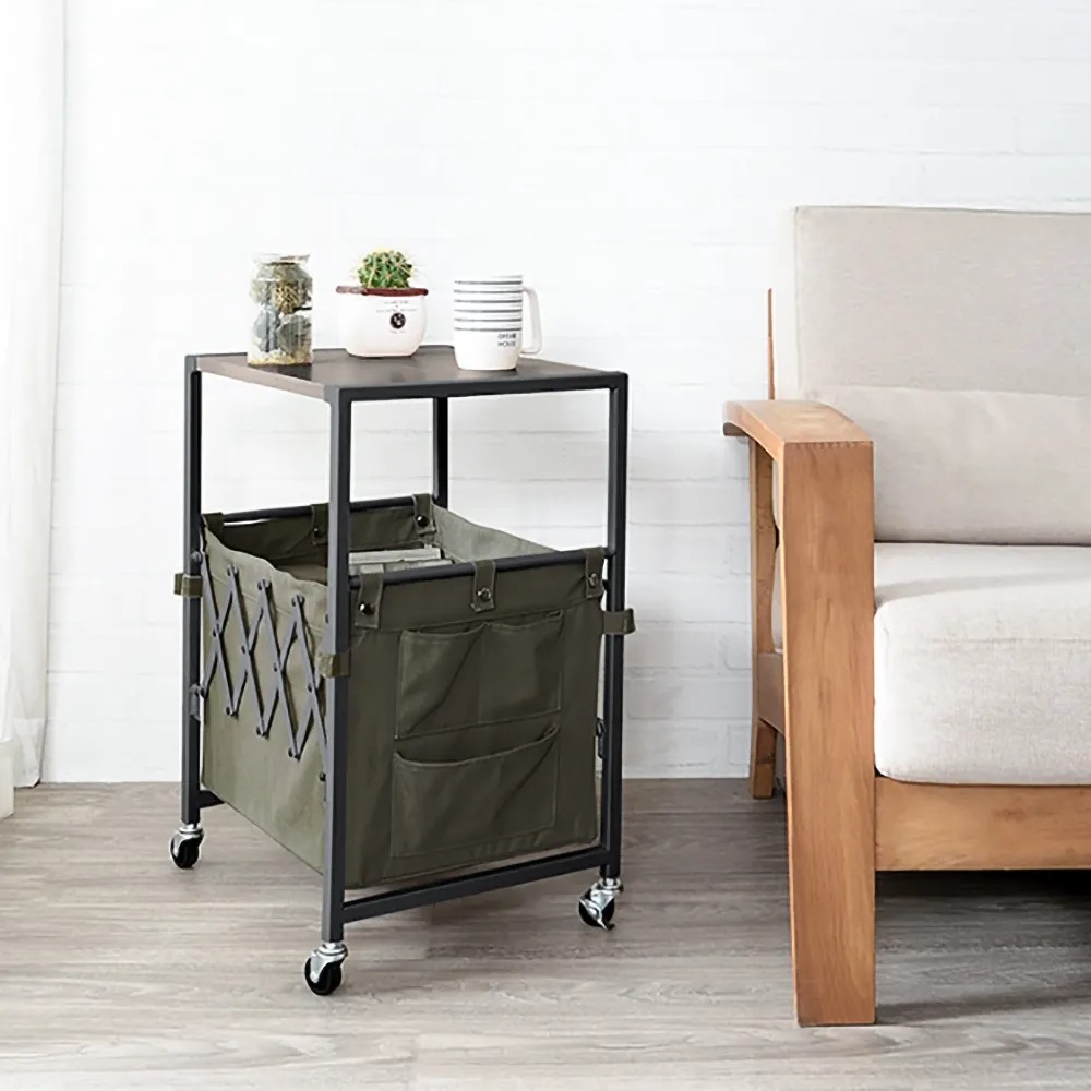 Green End Table with Bin Storage Side Table with Wheels window image
