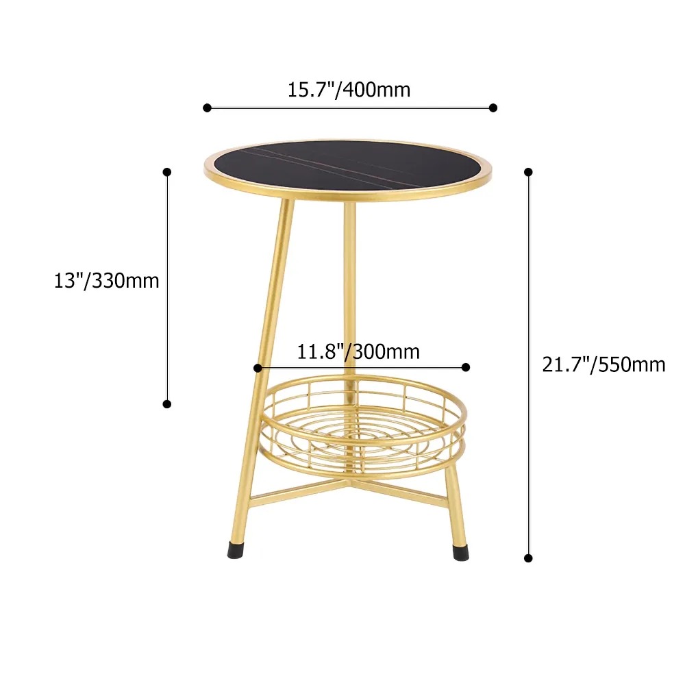 Black Round Side Table with Storage Sintered Stone Top End Table window image