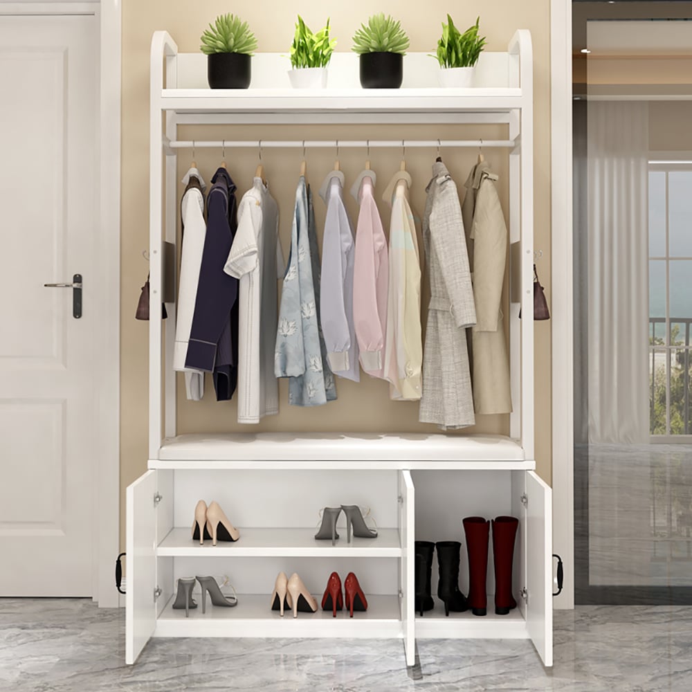 Entryway Wardrobe with Shoe Rack-White window image