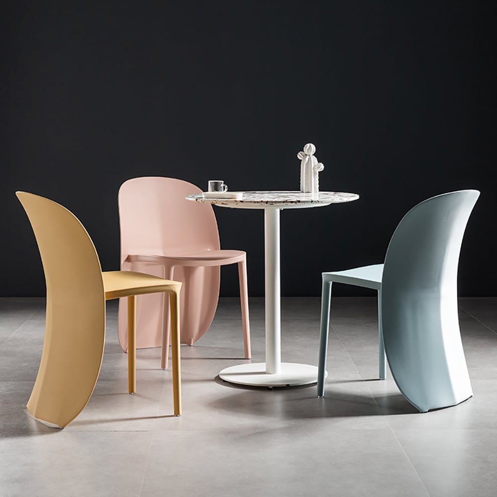Modern Pink Dining Chair PP Plastic Unique Backrest Armless Chair window image