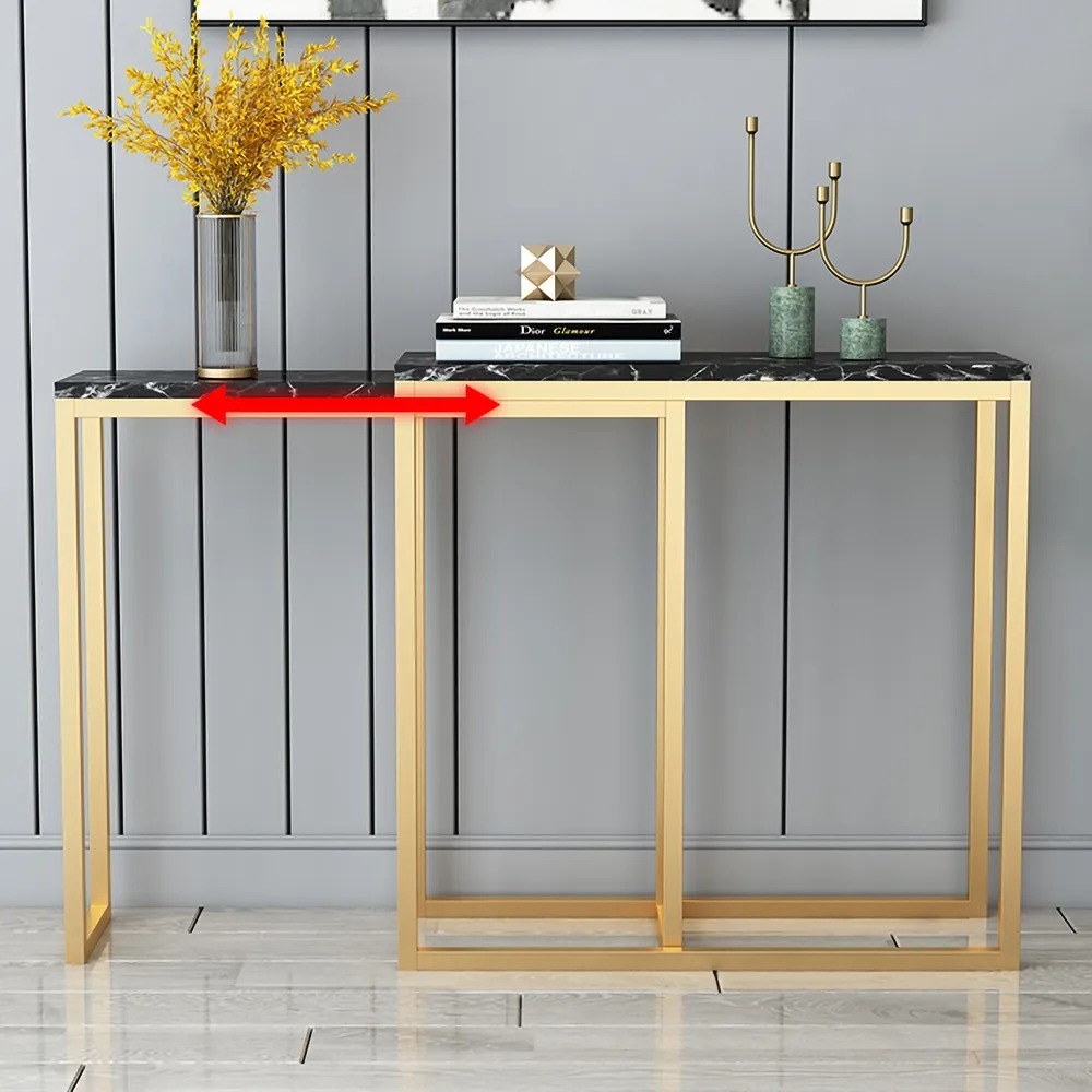 Black Adjustable Console Table with Marble Top window image