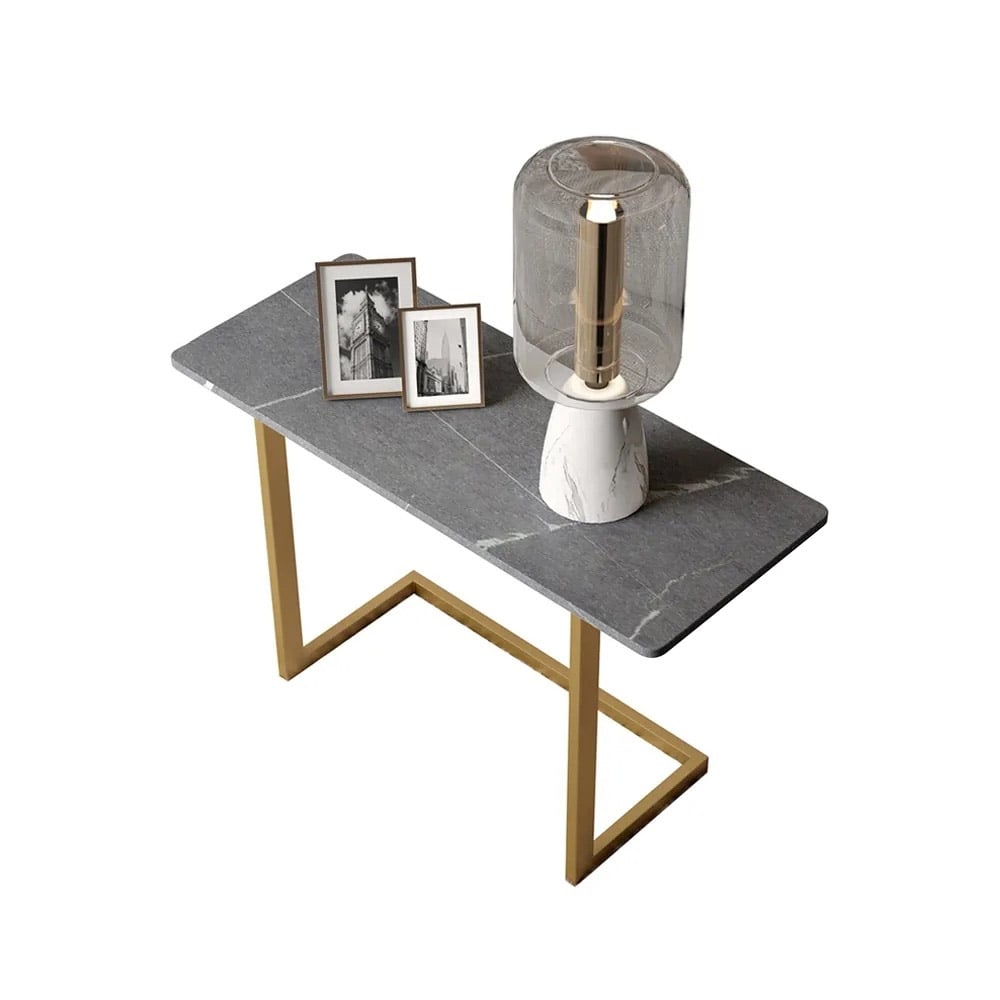 Gray End Table with Sintered Stone Tabletop Rectangular Side Table window image