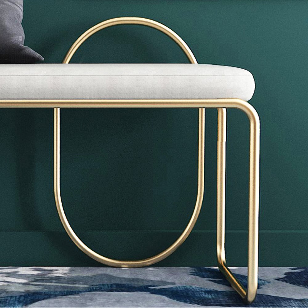 Gray Entryway Bench Upholstered Velvet Modern Bench in Gold window image