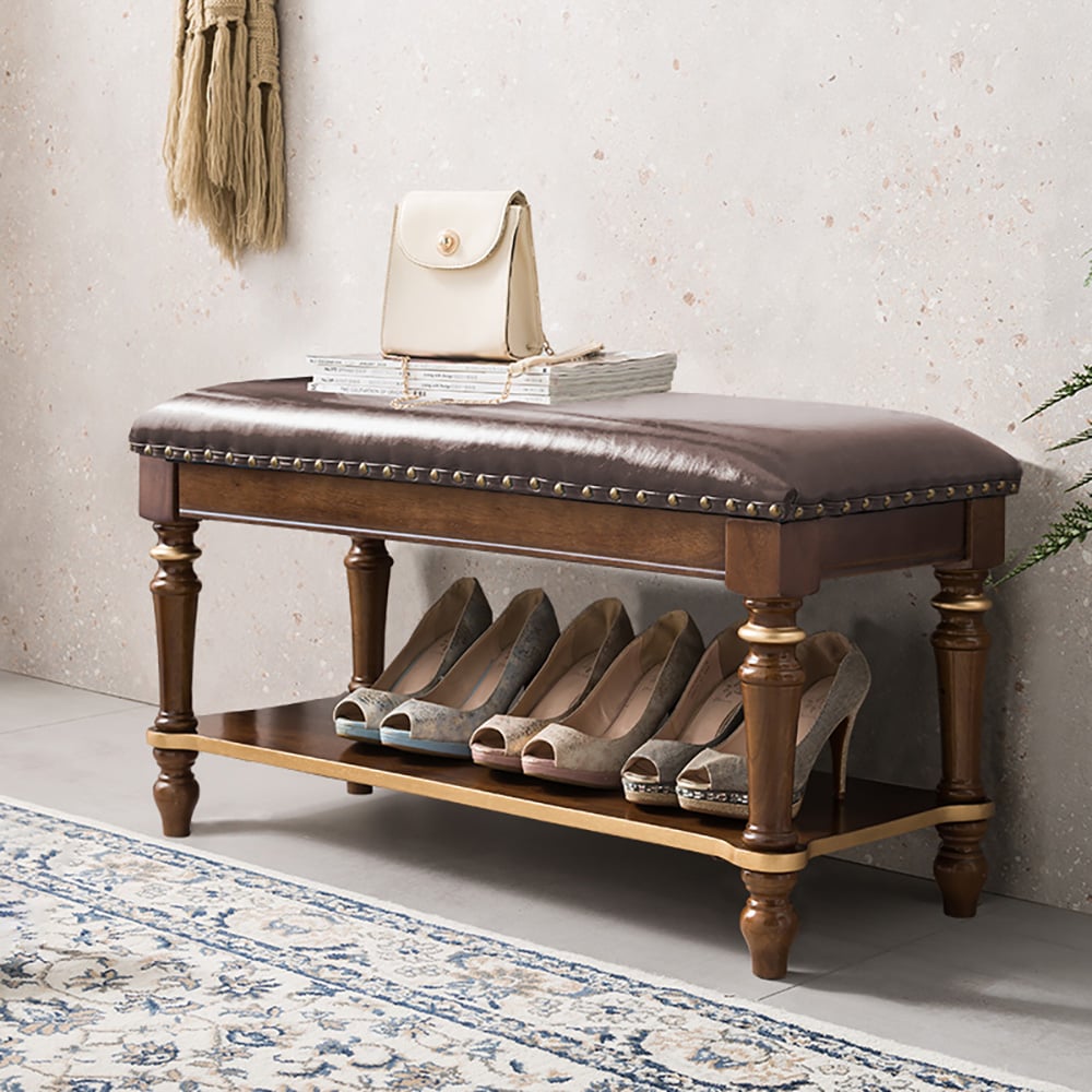 900mm Cushioned Bench Walnut Upholstered Bench with Storage window image