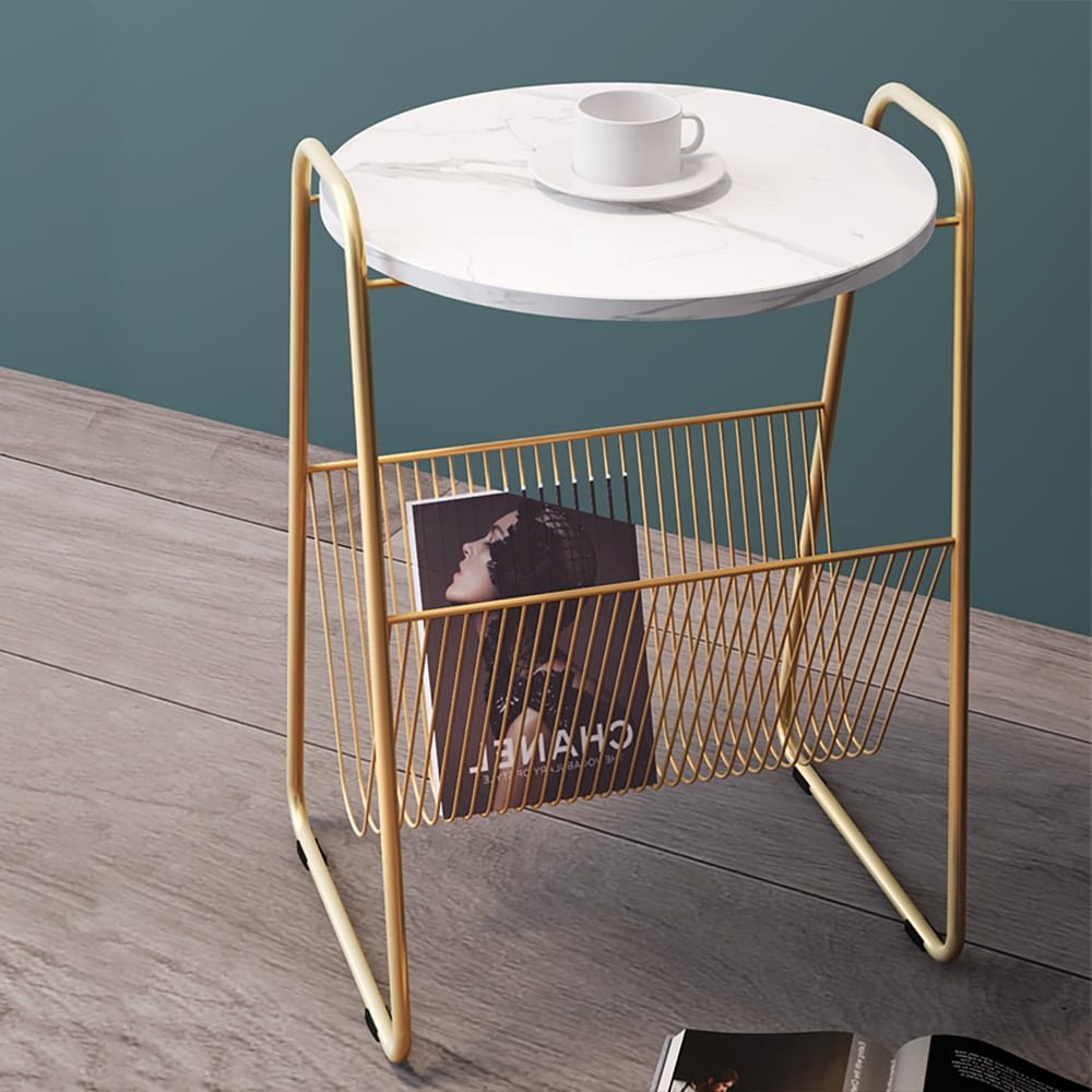 Gold Modern & Contemporary Side Table with Storage White Marble Top & Gold Metal Frame window image