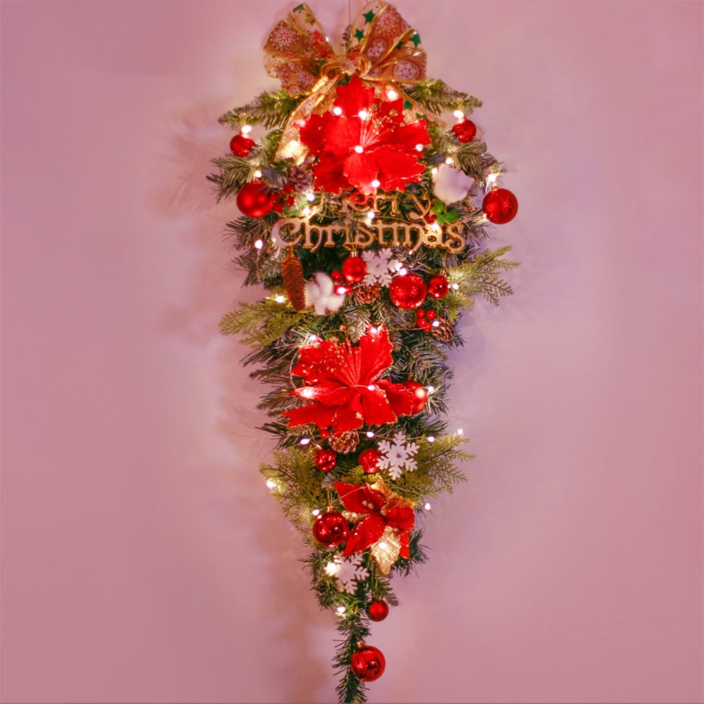 Red LED Christmas Teardrop Swag Decoration with Warm Light Large Size window image