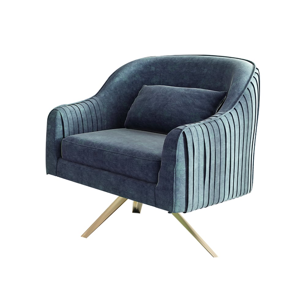 Blue Velvet Accent Chair Modern Upholstered Arm Chair Pillow Included window image