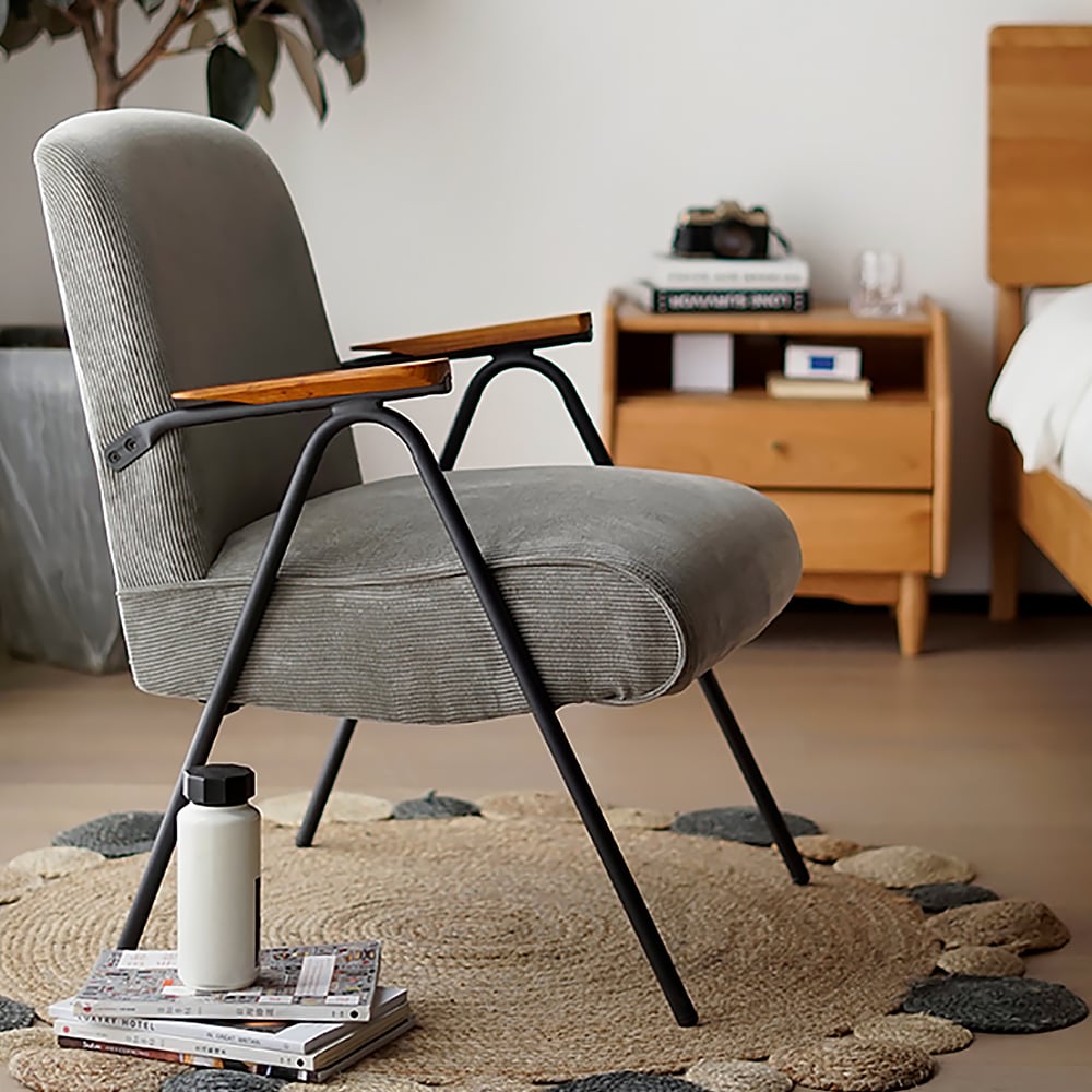Grey Modern Chair Upholstered Corduroy Leisure Arm Chair Guest Chair window image