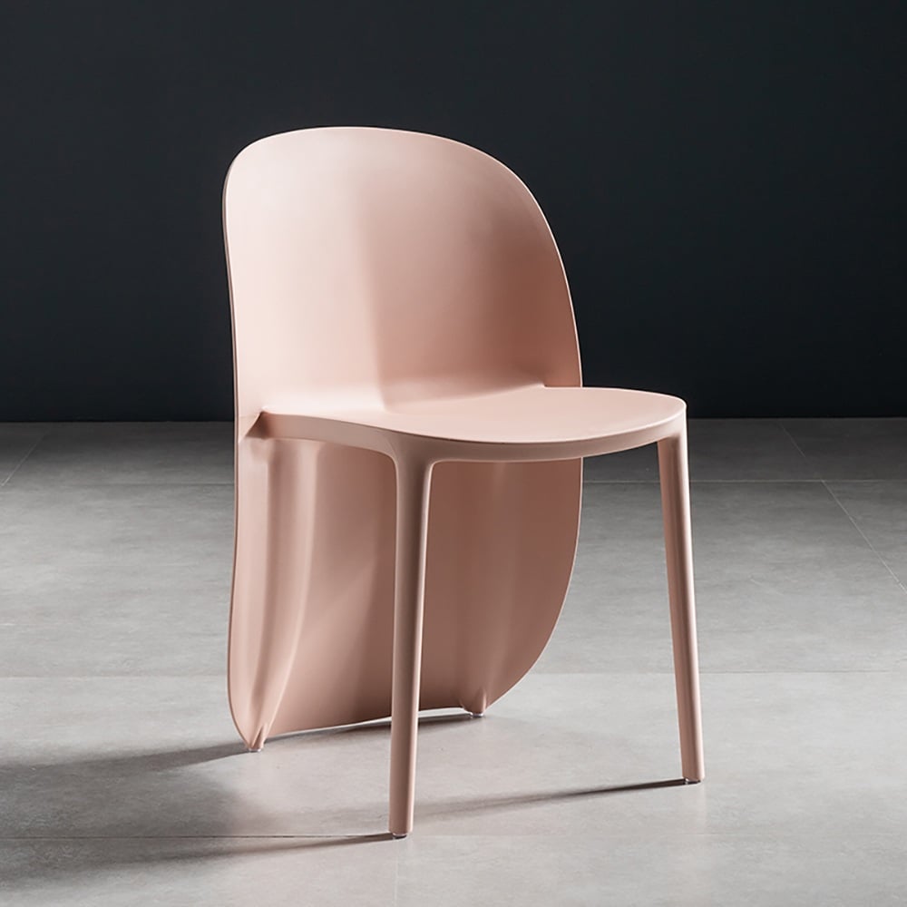 Modern Pink Dining Chair PP Plastic Unique Backrest Armless Chair window image