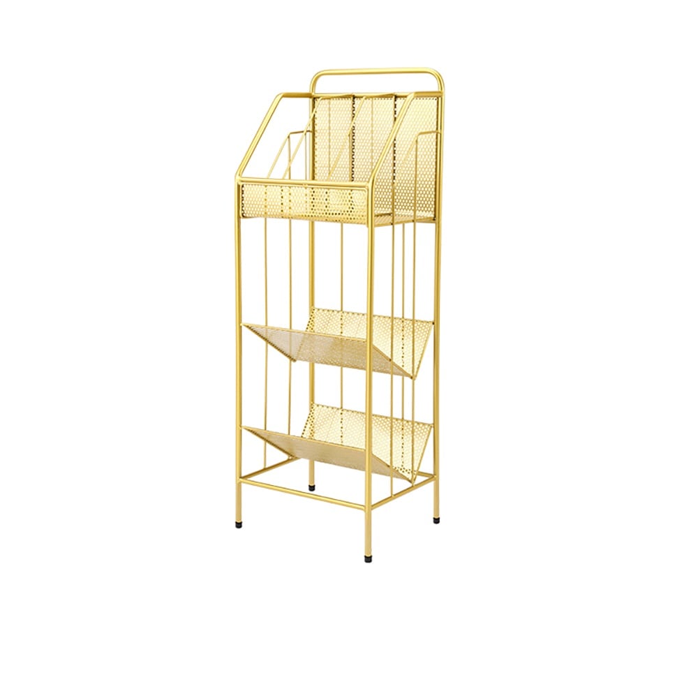 Librería con estantería rectangular moderna de 3 niveles dorada de 990 mm Imagen de ventana