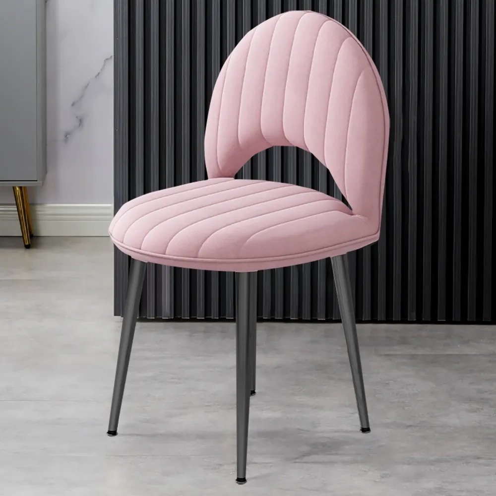 Pink Velvet Dining Chair Upholstered Modern Dining Chair in Black Legs Set of 2 window image