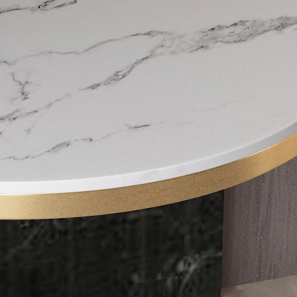 2-Tiered White Modern Round End Table with Shelf Metal Base window image