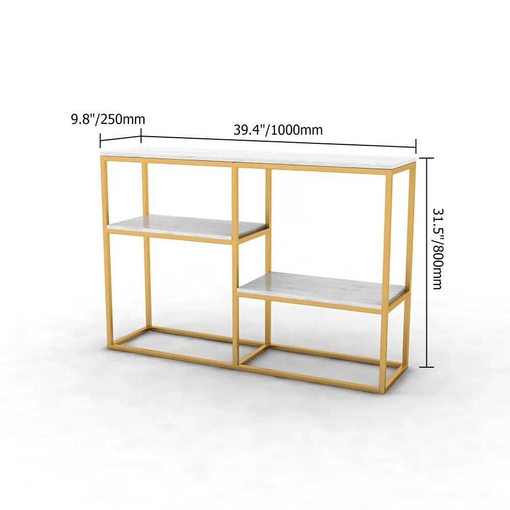 Black Narrow Console Table with Shelves Marble Top & Metal Frame window image