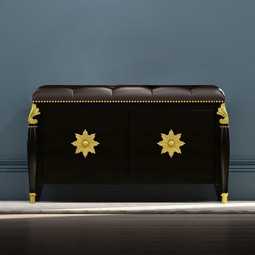 800mm Brown Retro Storage Bench Shoe Rack with Leather Upholstered Seat window image