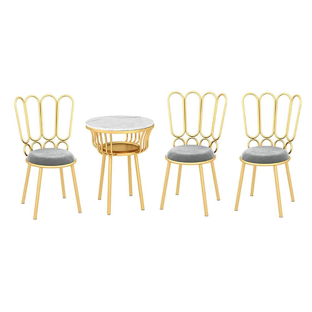 Bar Table Sets with Storage Marble Top & Metal Frame Stools Included in Gray window image