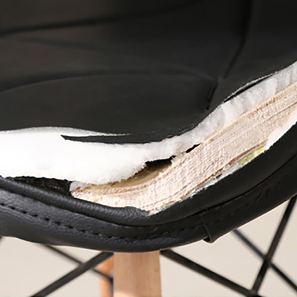 Morden Dining Chair Bucket Seat Upholstered Armless PU Leather Solid Beech Legs Chair Set of 2 window image