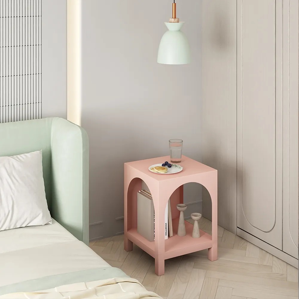 2-Tiered End Table with Storage Side Table Pink window image