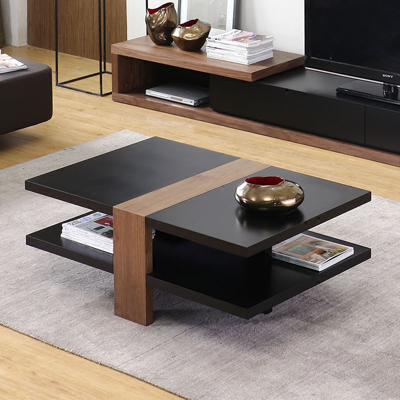 Modern Coffee Table with Storage in Rectangle-shaped Black window image