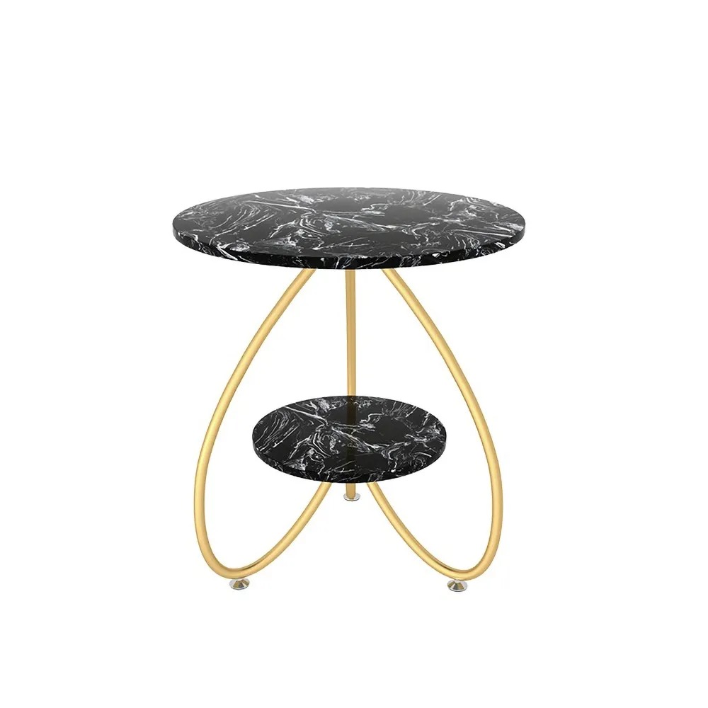 Black End Table 2-Tiered with Shelf Marble Top Side Table Metal window image