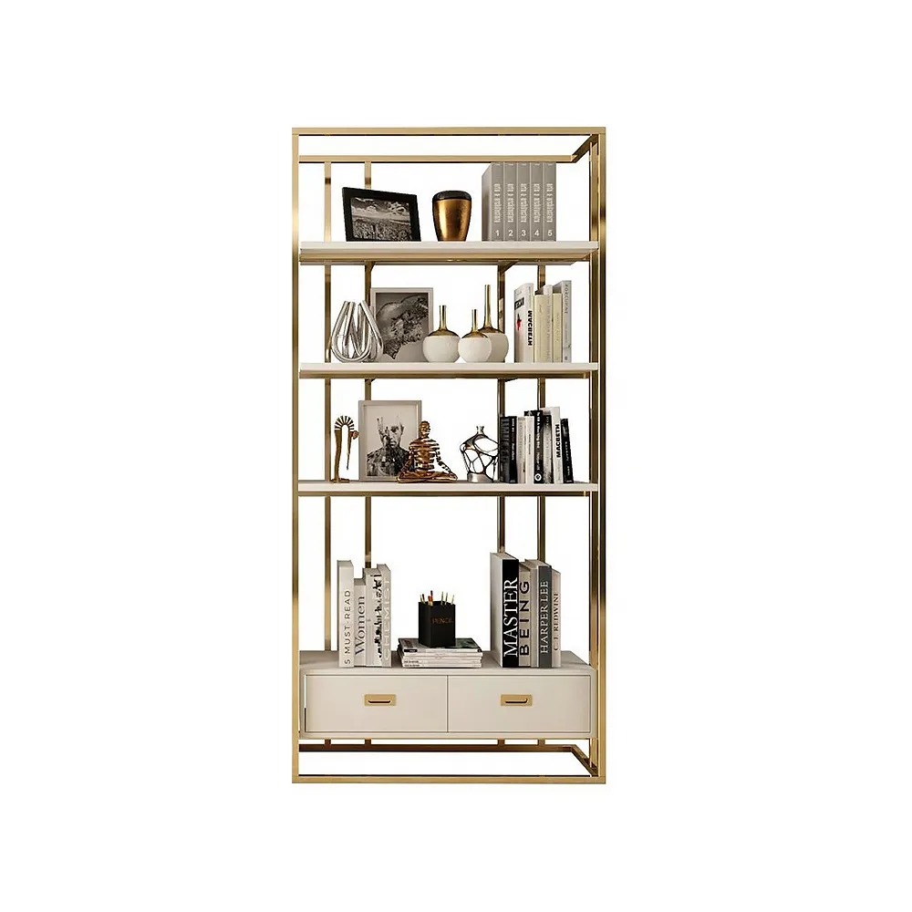 Modern Etagere Bookshelf Freestanding in Golden Metal window image