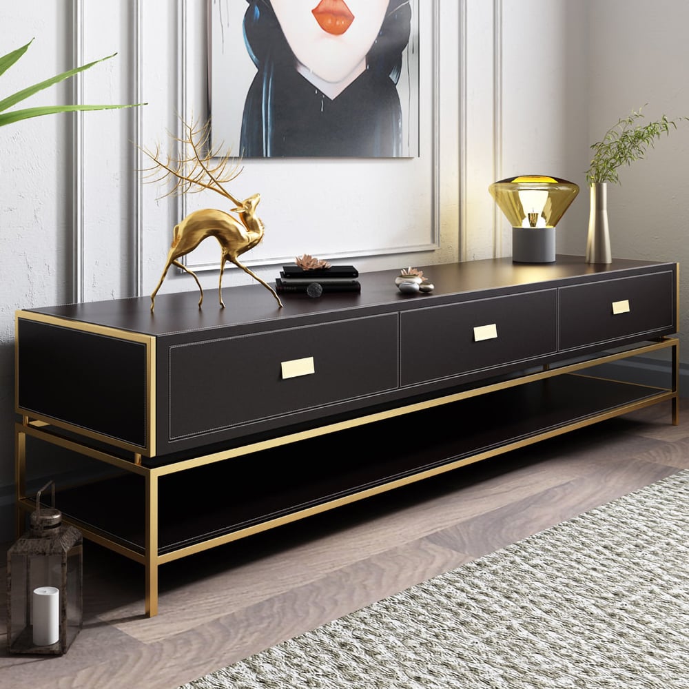 Modern 1800mm TV Stand Rectangular TV Stand With Drawers&Shelf Media Cabinet In Black window image