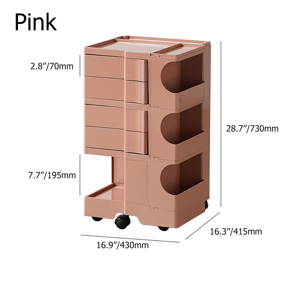 Pink End Table with Storage & Wheels Multifunction Side Table window image