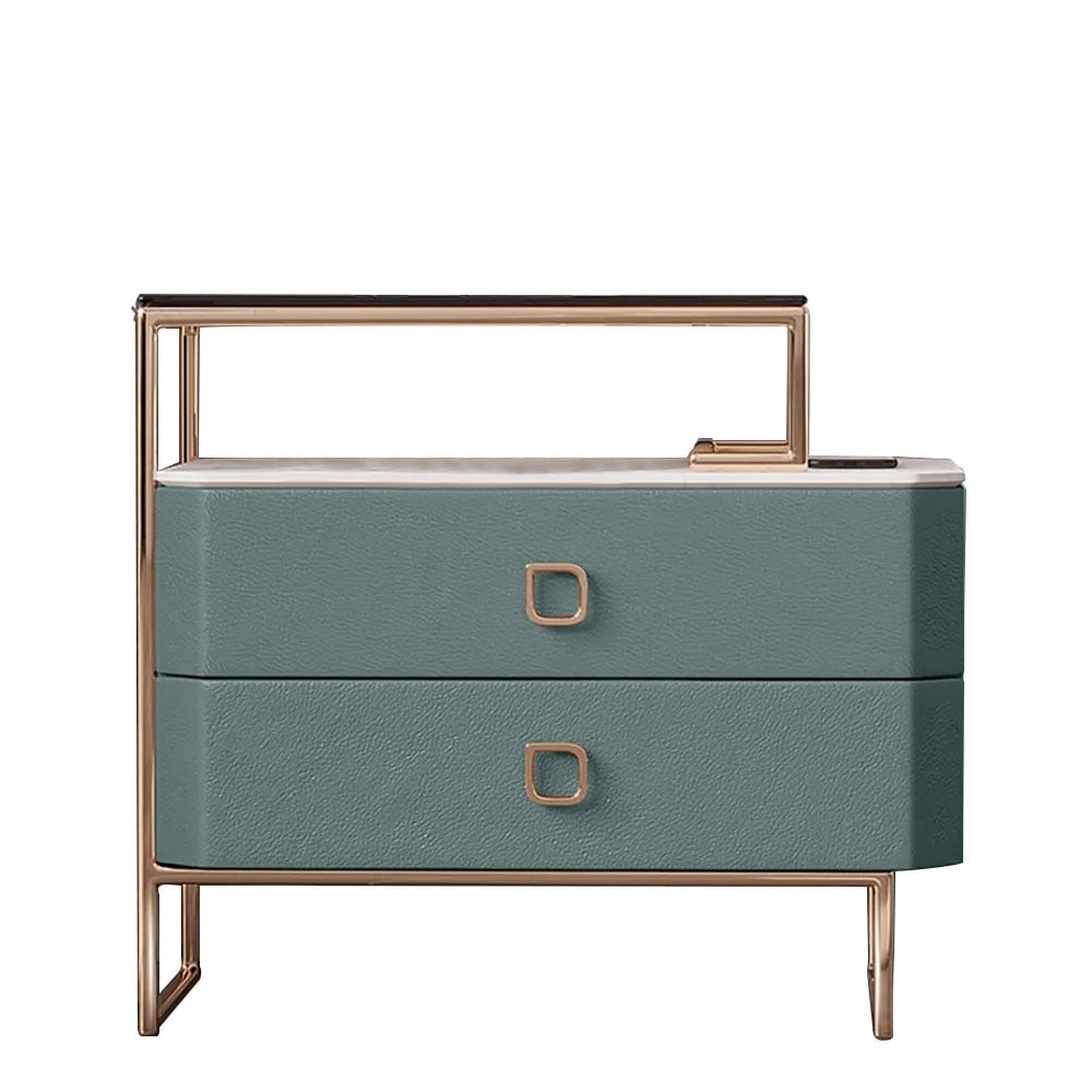 Table de chevet en microfibre en cuir vert avec lumière image de fenêtre