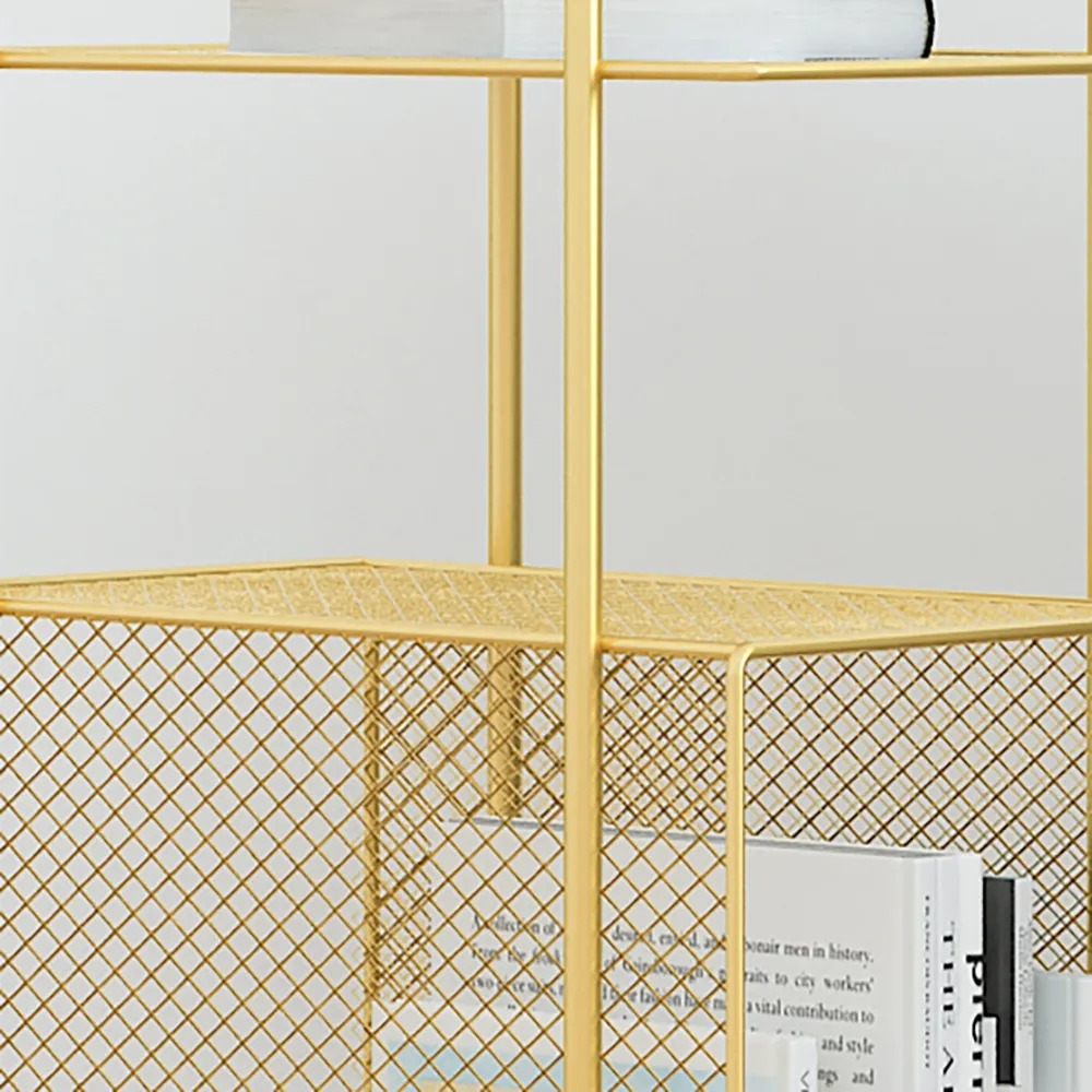 Modern End Table with Shelf 3-Tiered Metal Side Table in Gold window image