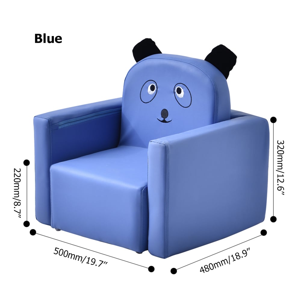 Blue Leather Upholstered Kids Chair with Cute Cartoon Backrest window image