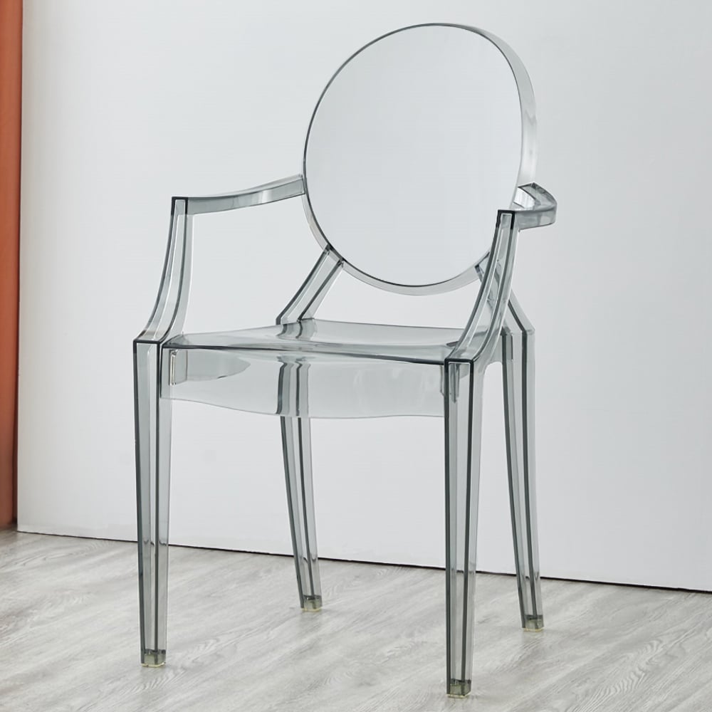 Modern Acrylic Transparent Grey Dining Chair with Armrest Set of 2 window image