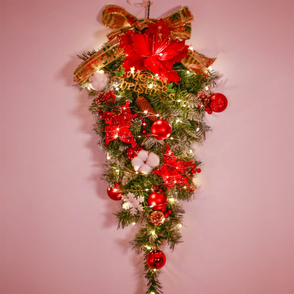 Red LED Christmas Teardrop Swag Decoration with Warm Light Small Size window image