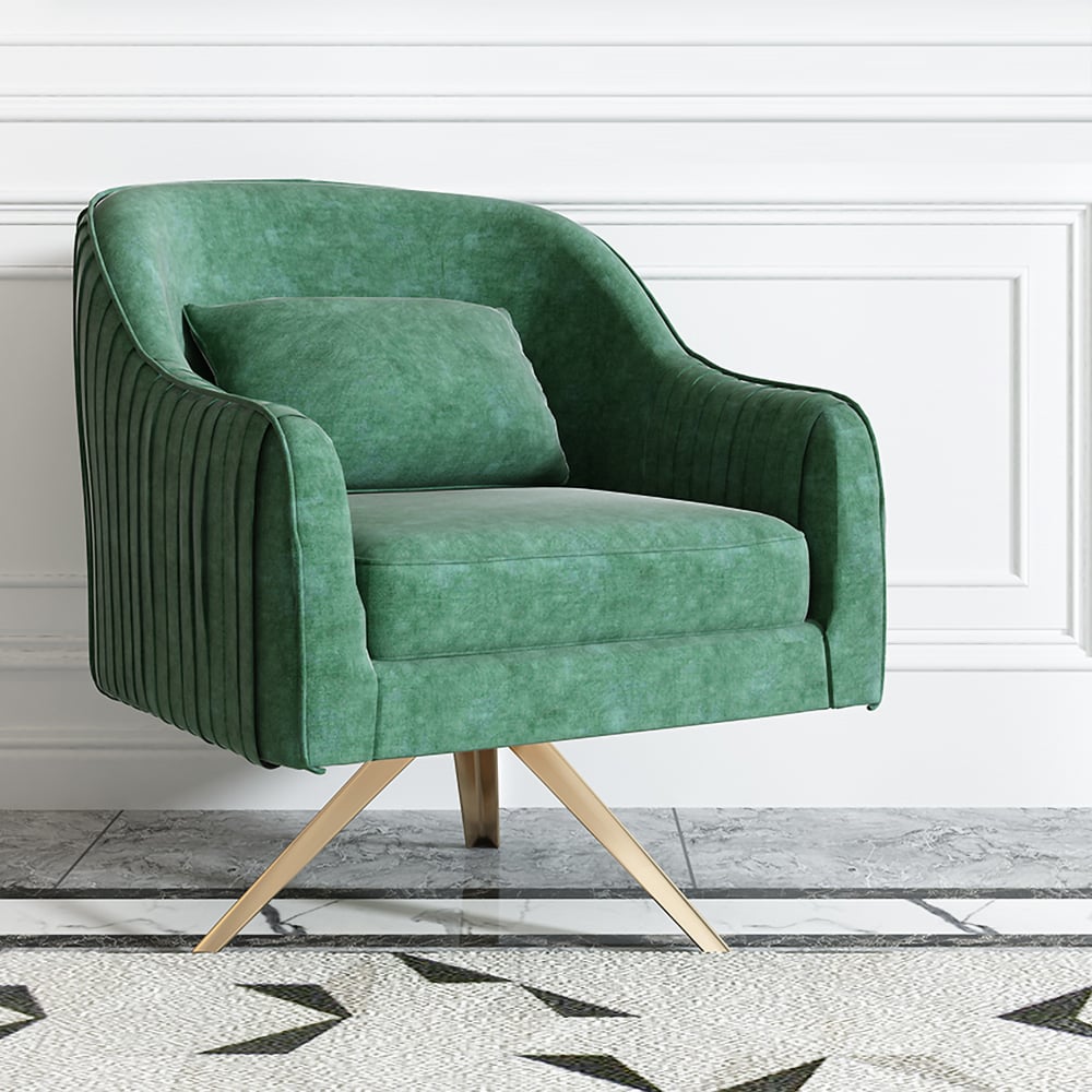 Green Velvet Accent Chair Modern Upholstered Arm Chair Pillow Included window image