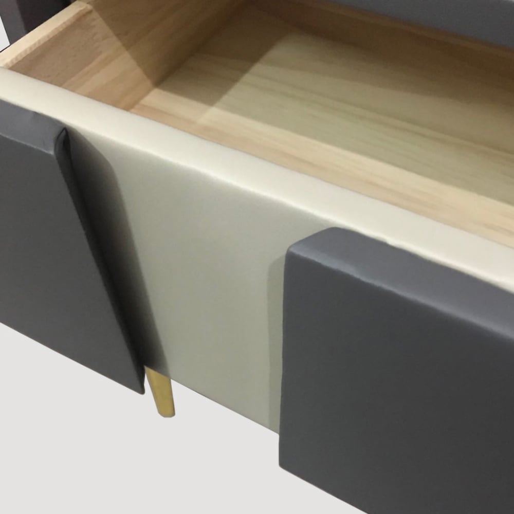 Beige Bedroom Nightstand with 2-Drawer Modern Bedside Table Stone Top window image