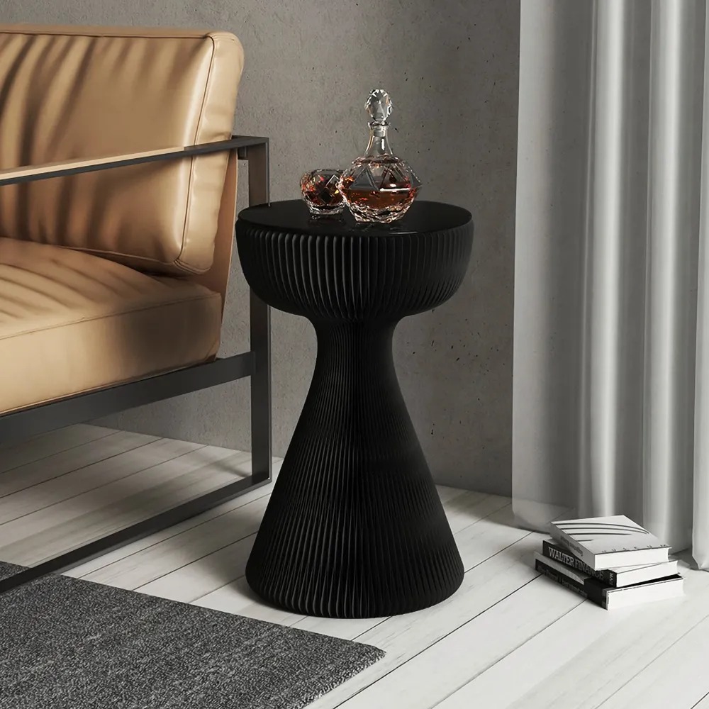 Black Modern End Table with Tempered Glass Foldable Side Table Decor window image