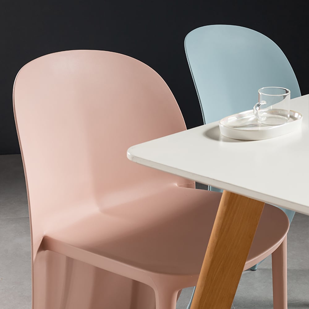 Modern Pink Dining Chair PP Plastic Unique Backrest Armless Chair window image