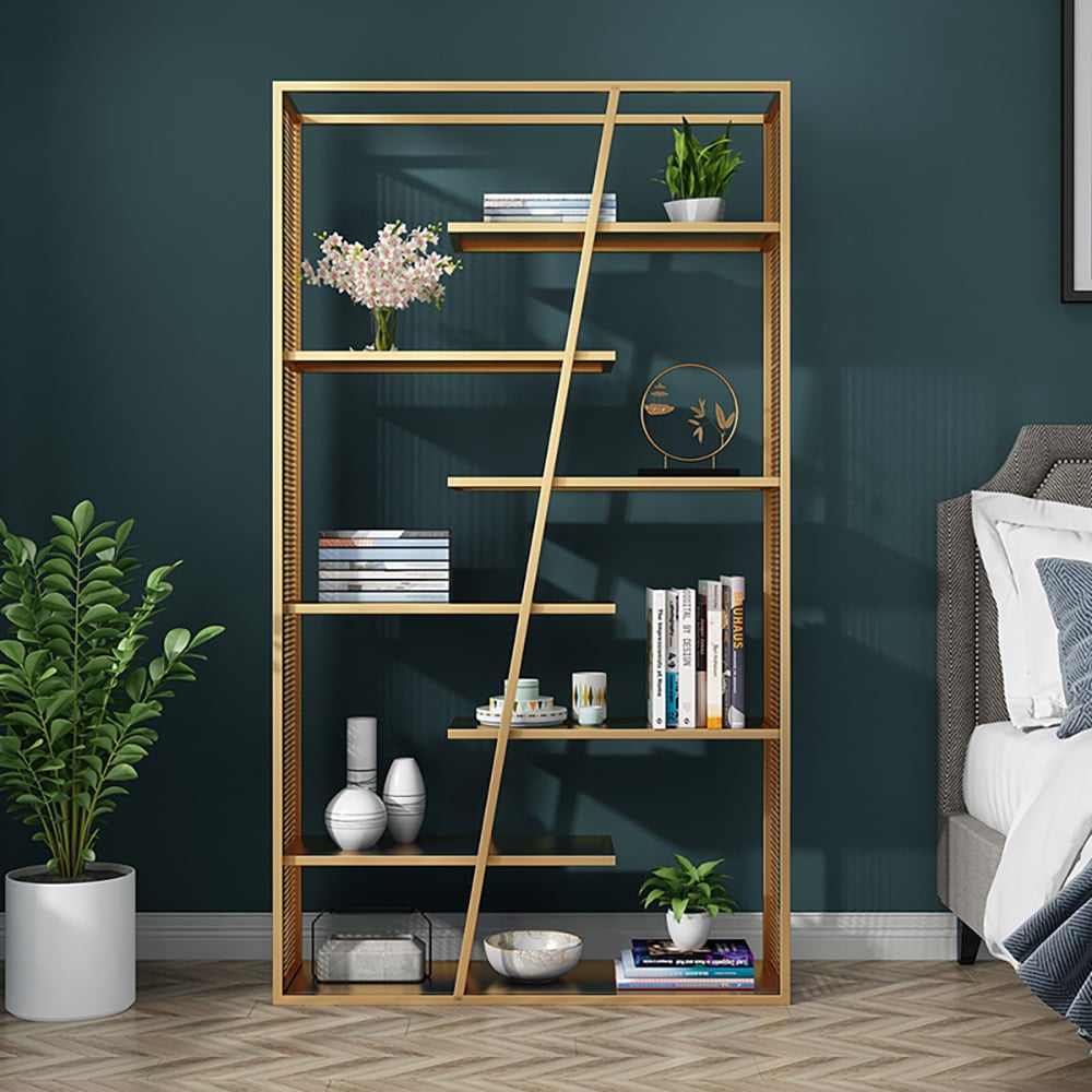 Contemporary Freestanding Etagere Bookshelf in Gold window image