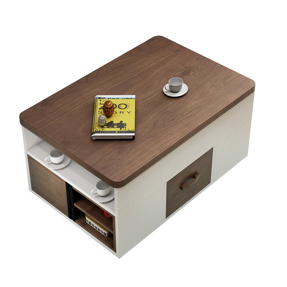 Vintage Lift Top Coffee Table Set with Storage & Stools Extendable in Walnut window image