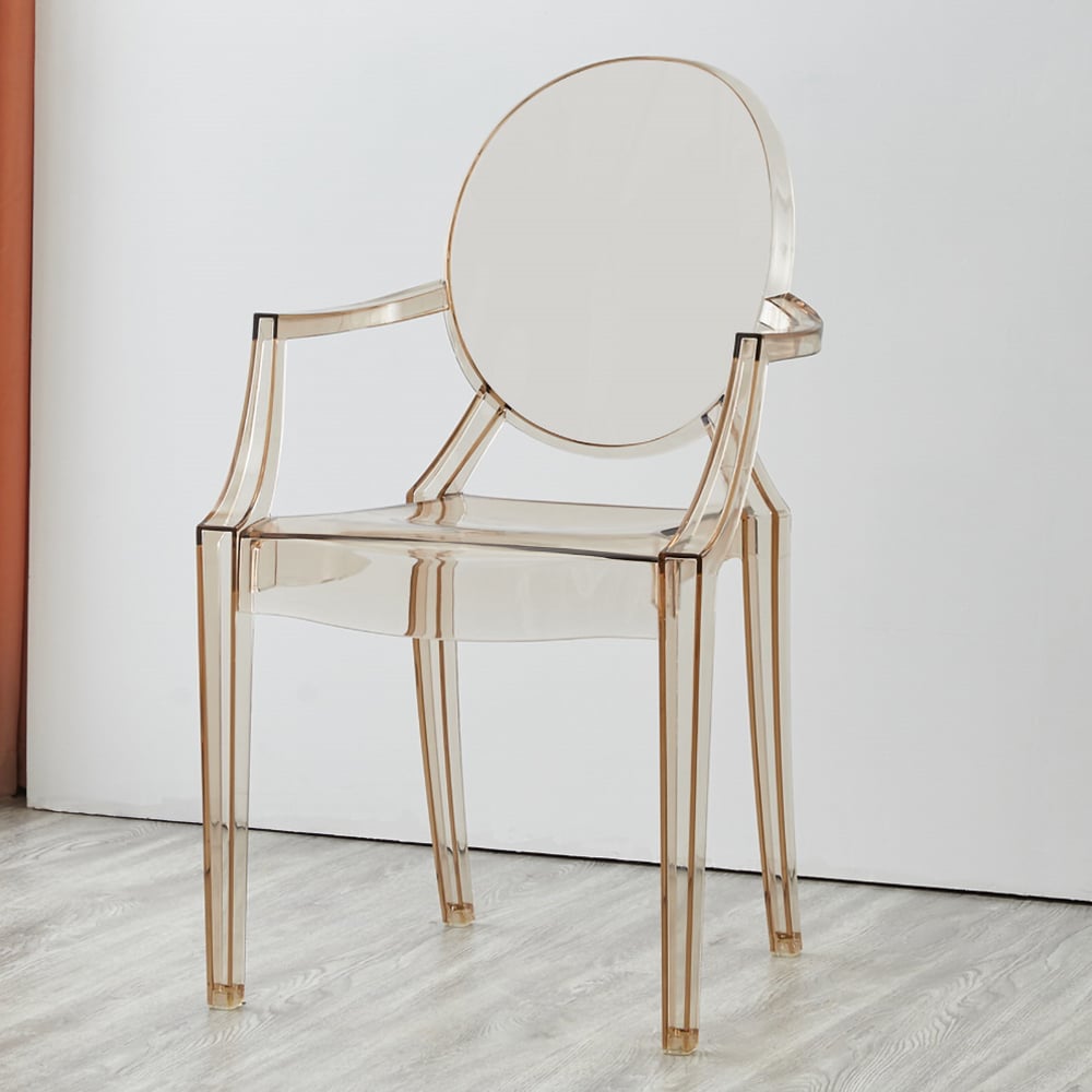 Modern Acrylic Transparent Amber Dining Chair with Armrest Set of 2 window image