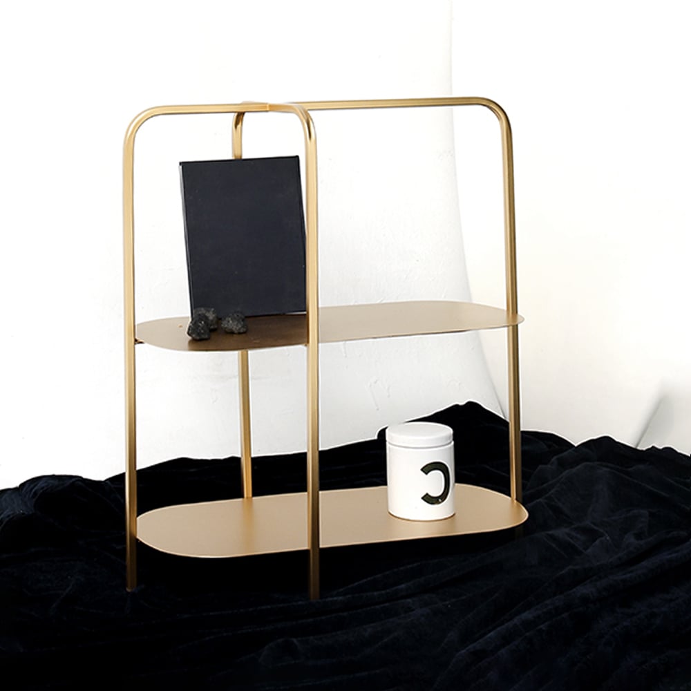 Gold End Table 2-Tiered with Shelf Metal Frame Side Table window image