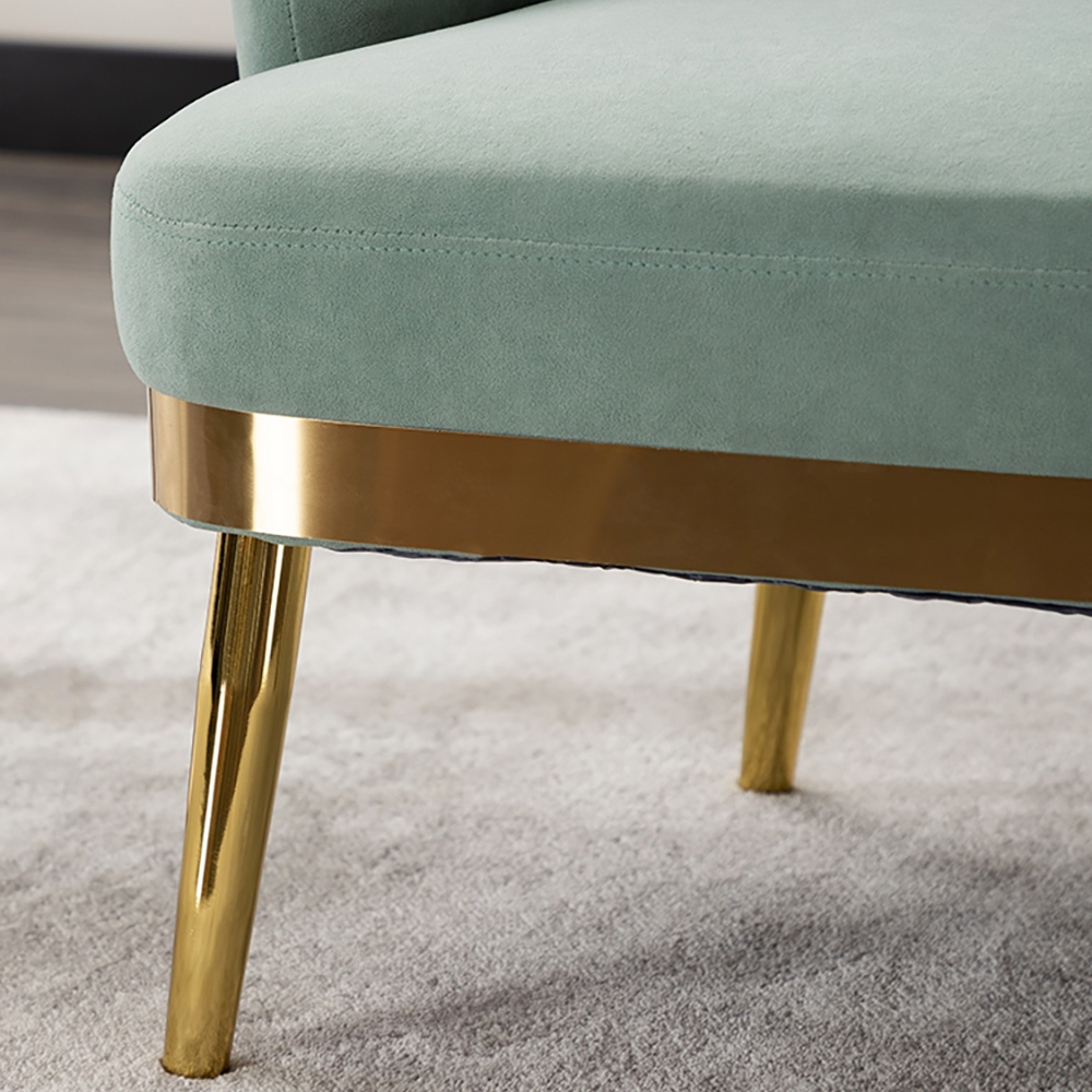 Blue Modern Accent Chair Tufted Velvet Upholstered Metal in Gold window image